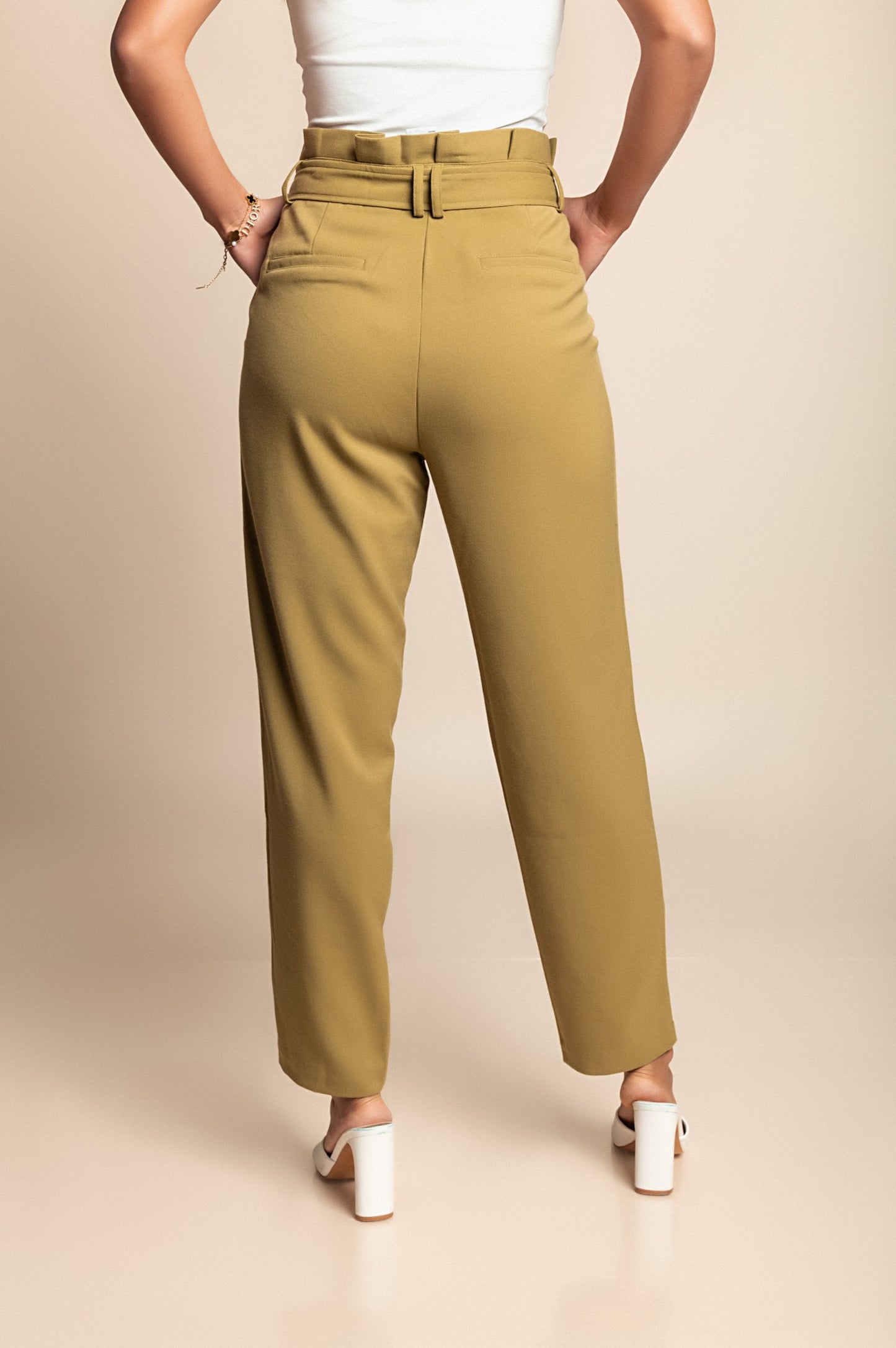 Pantaloni a vita alta taglie forti, verde oliva