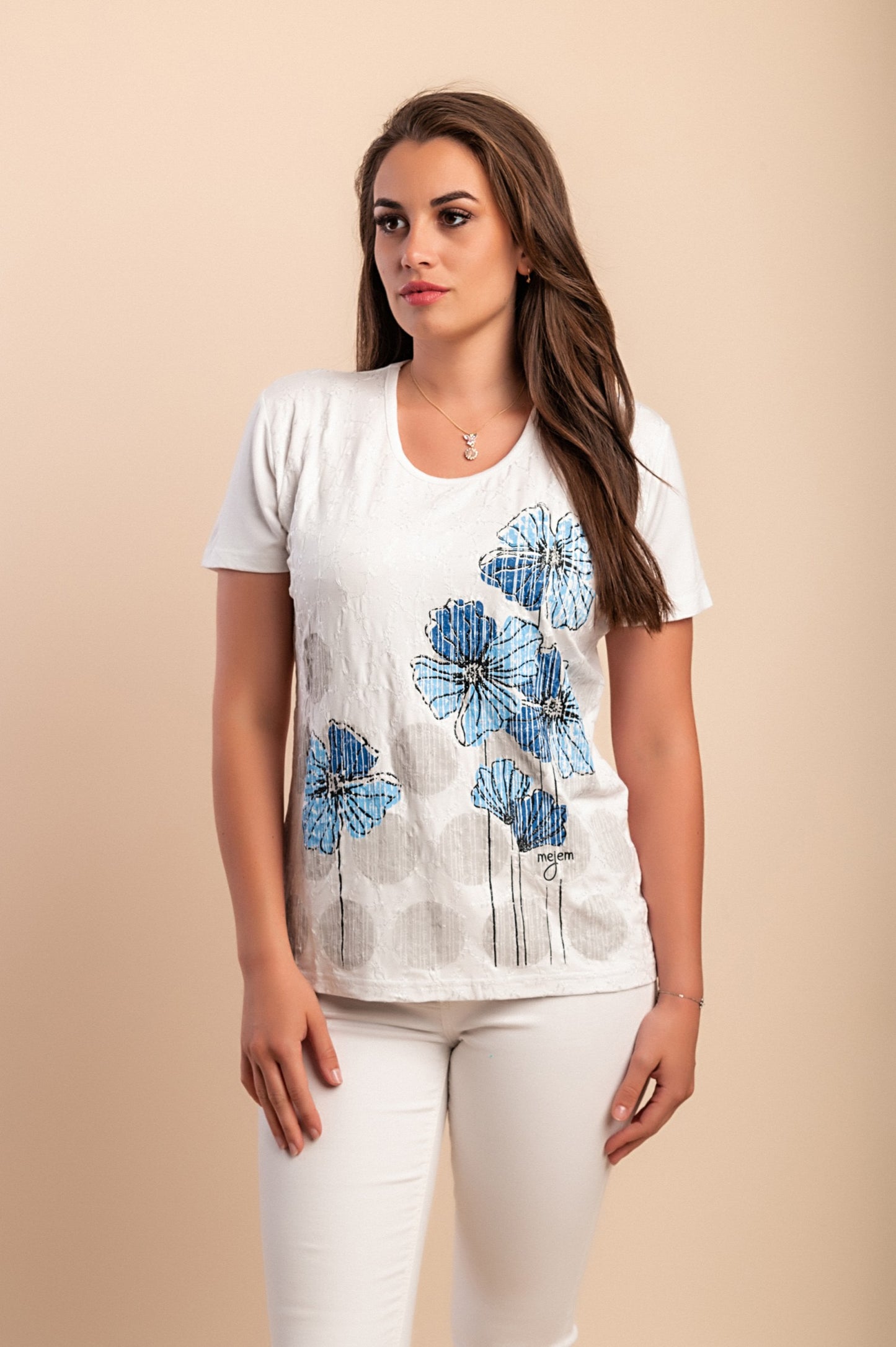 T-shirt con stampa floreale, bianca