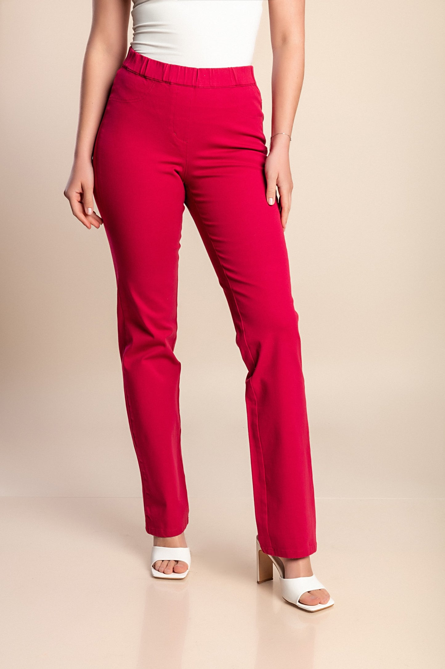 Pantaloni in cotone taglie forti con elastico, ciclamino