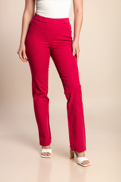 Pantaloni in cotone taglie forti con elastico, ciclamino