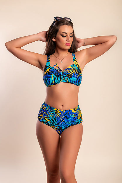 Costume da bagno due pezzi taglie forti con stampa, giallo