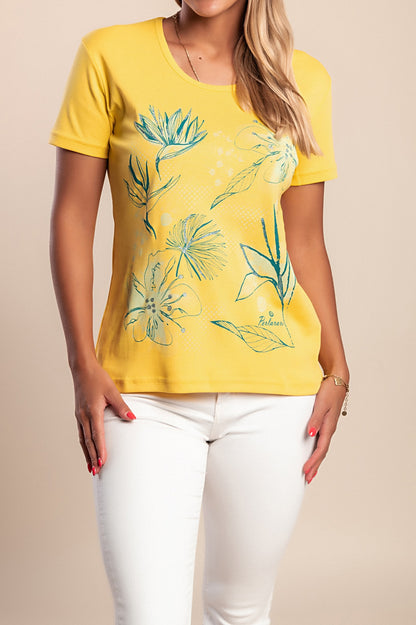 T-shirt in cotone con stampa, gialla