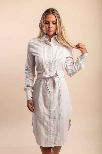 Abito camicia a righe, bianco