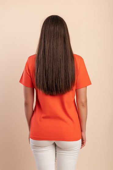 T-shirt in cotone con stampa, arancione