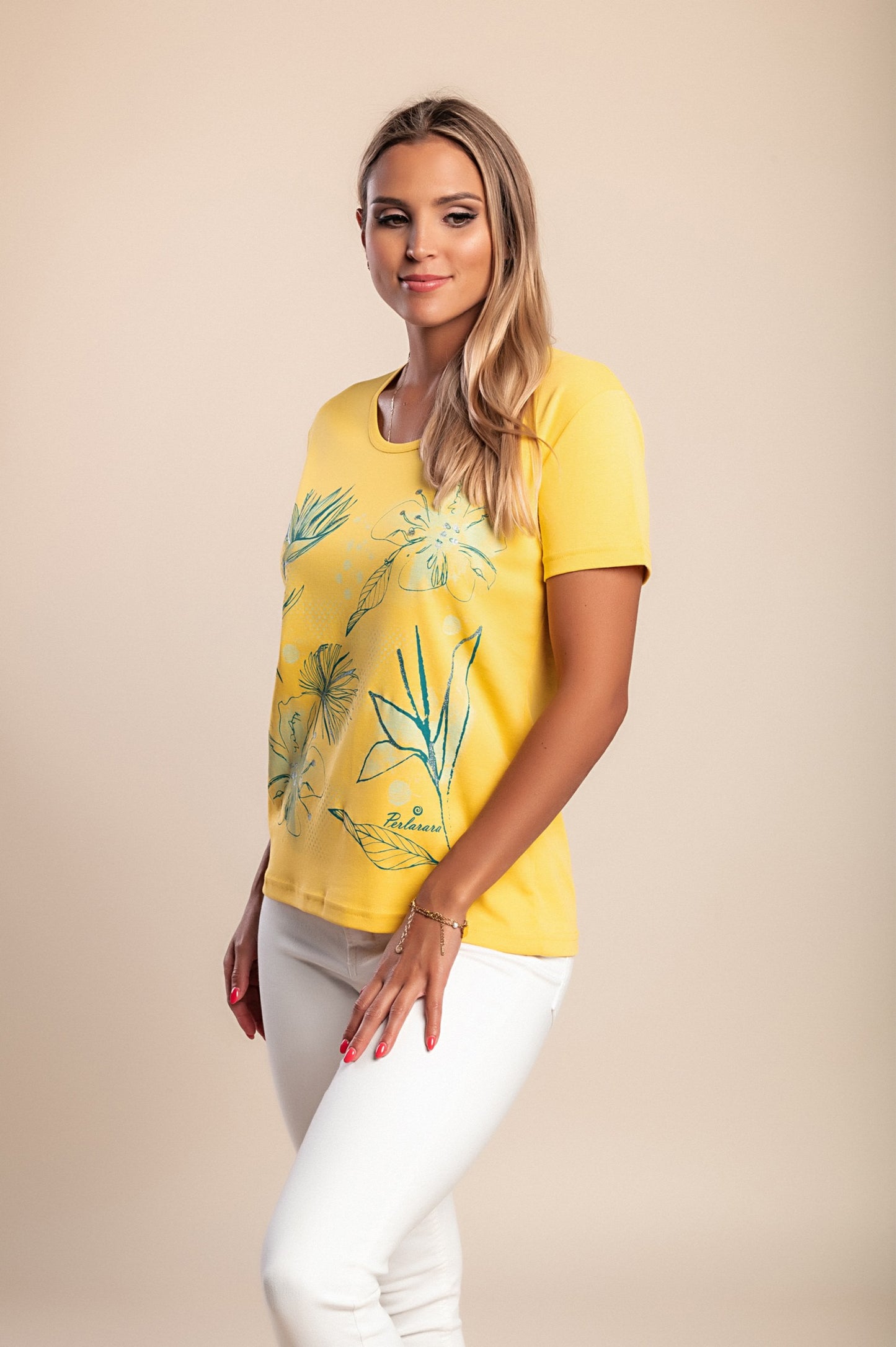 T-shirt in cotone con stampa, gialla