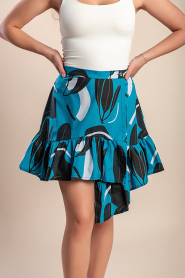 Minigonna in cotone stampato, blu
