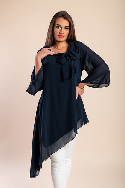 Elegante tunica in tessuto semitrasparente con fiocco decorativo  Ginette, verde scuro