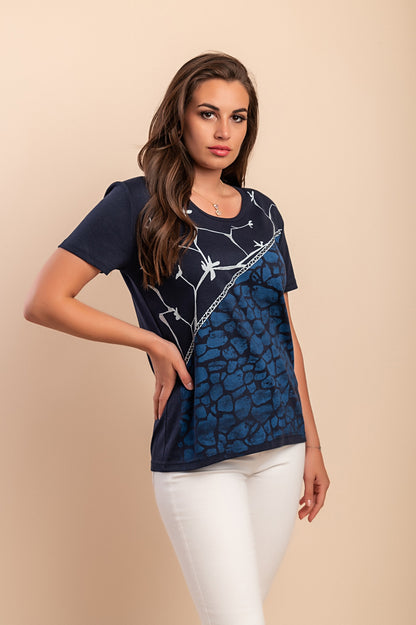 T-shirt in cotone con stampa, blu scuro