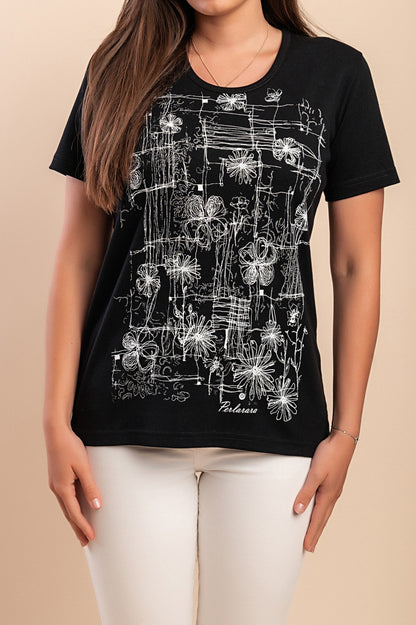 T-shirt in cotone con stampa, nera