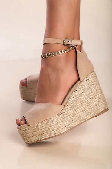 Sandali con tacco largo, beige