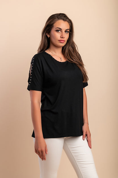 Maglietta con rivetti decorativi, nera