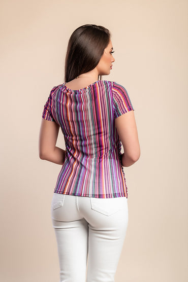 Top con stampa a righe, viola