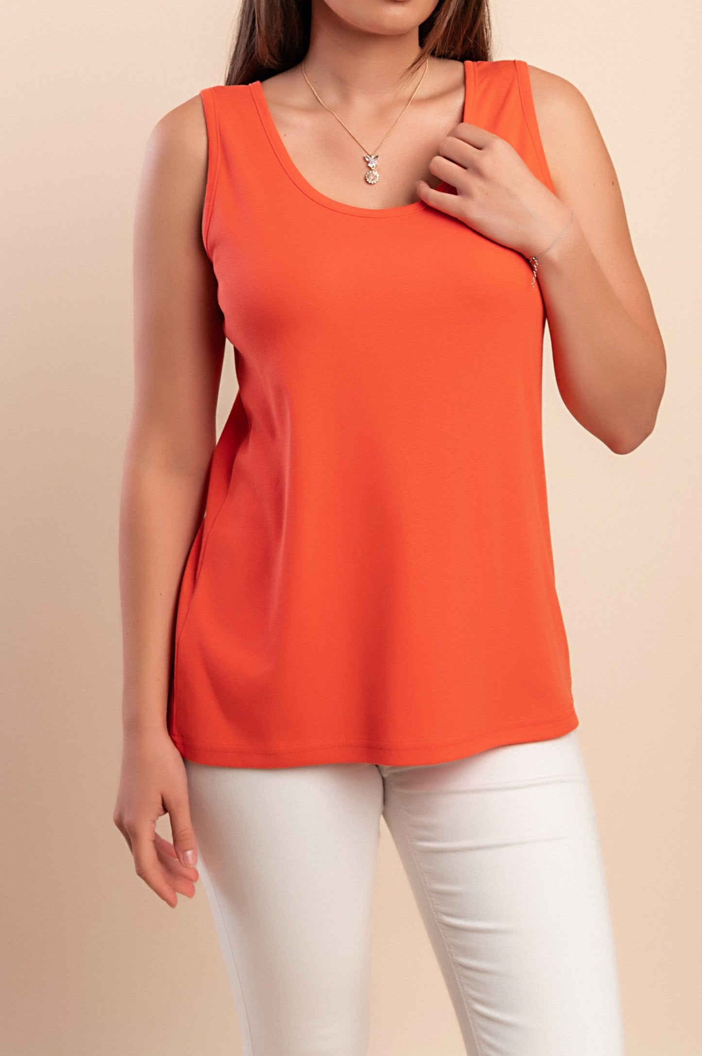 Top senza maniche in cotone, beige