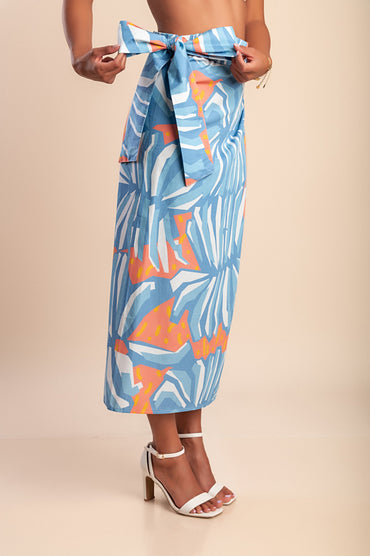 Pareo in cotone con stampa, blu