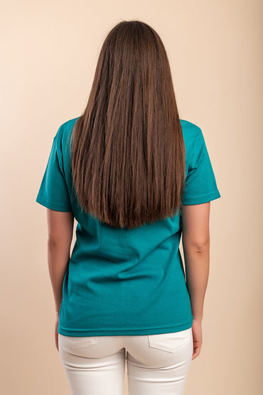 T-shirt in cotone con stampa, petrolio