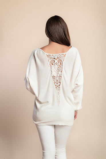 Maglione taglie forti con pizzo, bianco