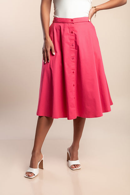 Gonna in cotone con bottoni, rosa