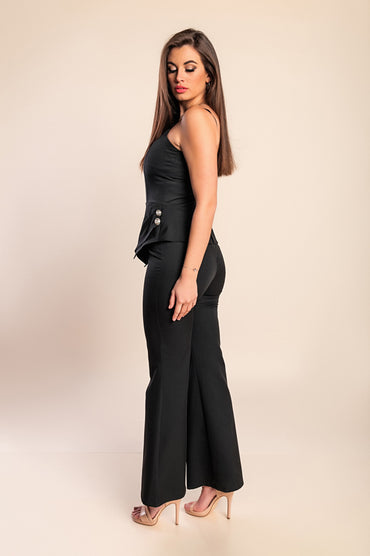 Tuta elegante con bottoni decorativi, nera