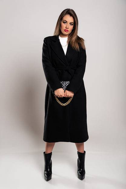 Elegante cappotto lungo con bottoni, color cammello