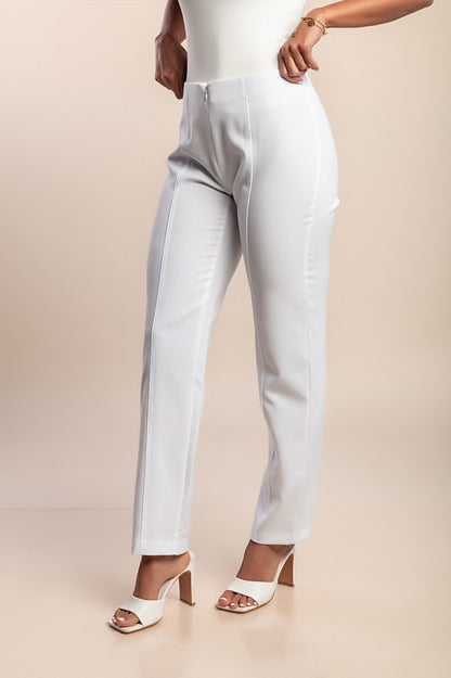 Pantaloni taglie forti con cerniera, bianchi