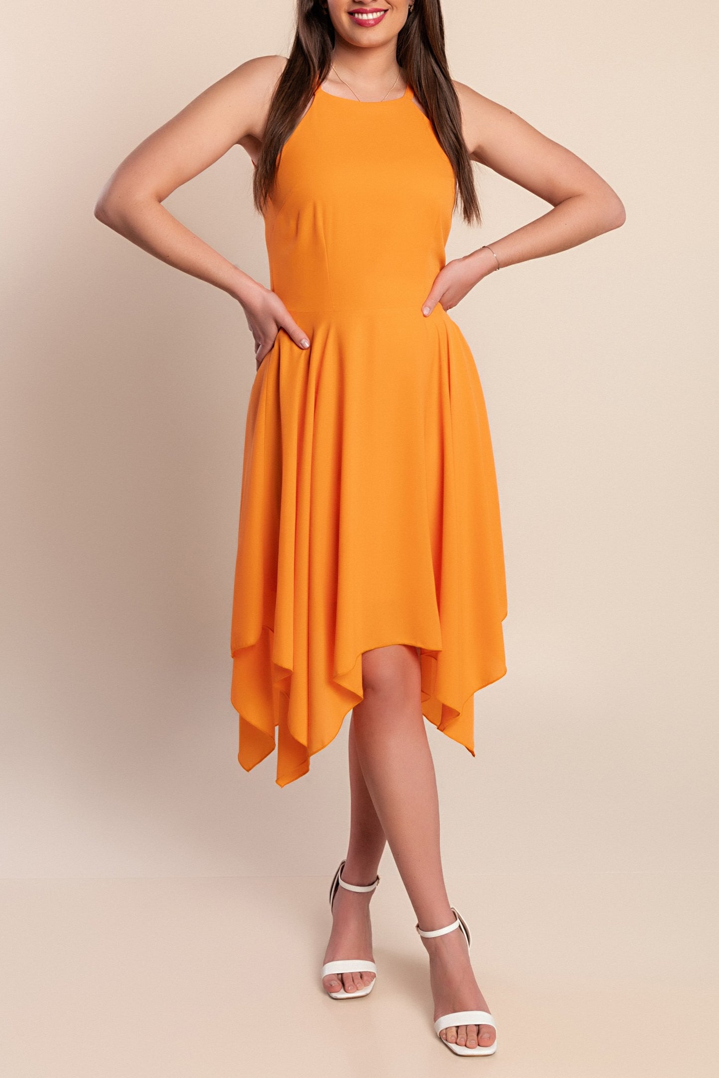 Abito midi estivo, arancione