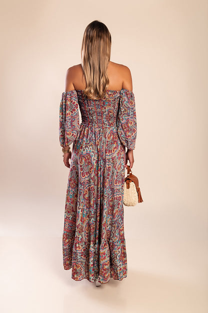 Abito maxi con stampa, multicolore
