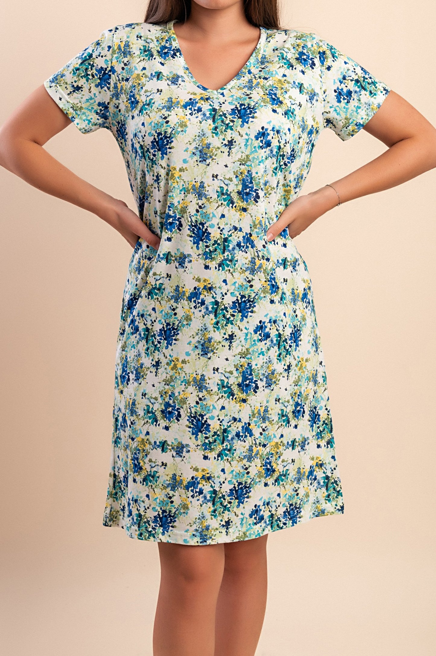 Abito midi con stampa, verde