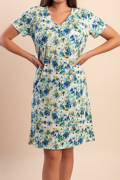 Abito midi con stampa, verde