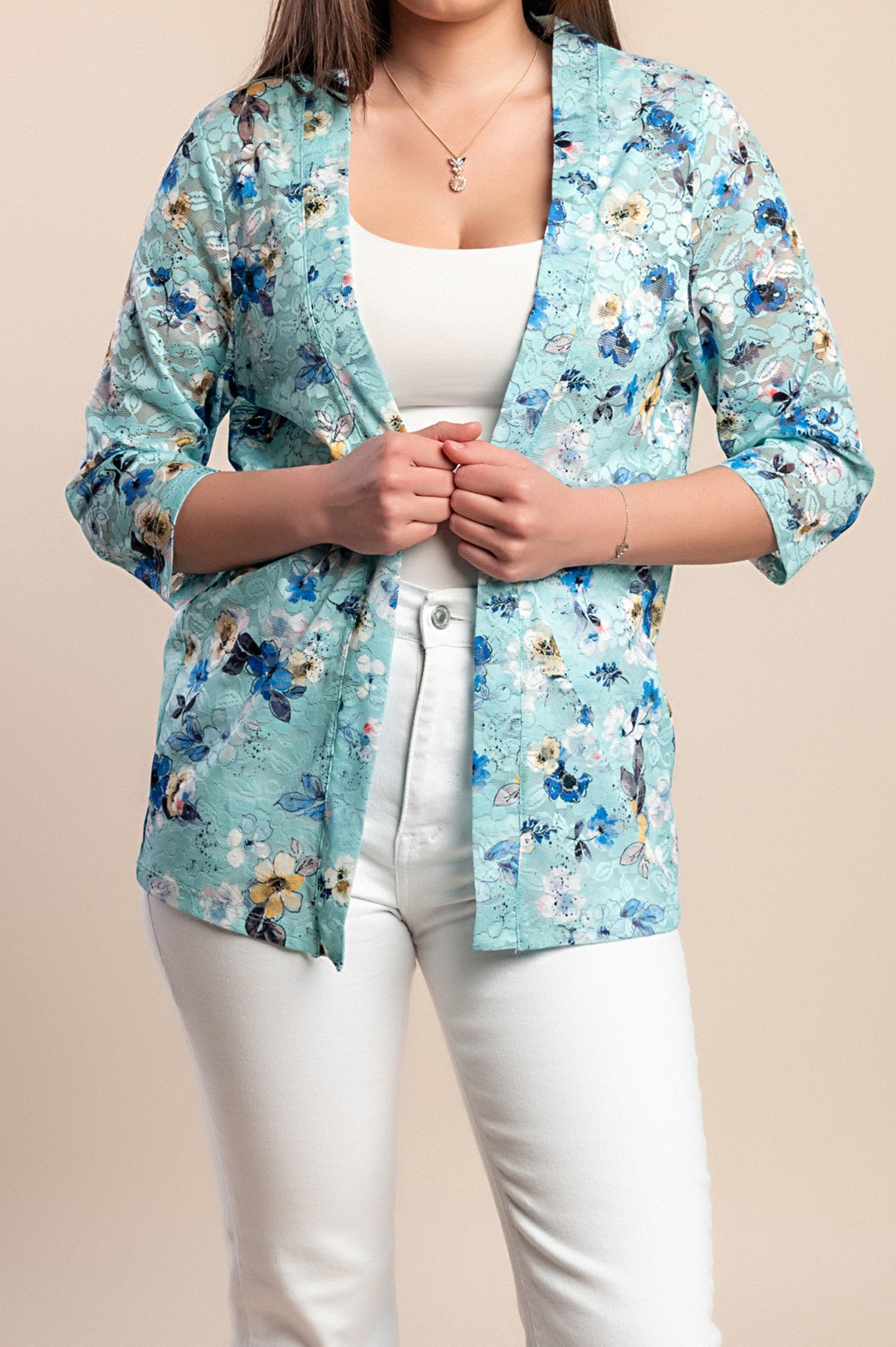 Cardigan con stampa floreale, azzurro