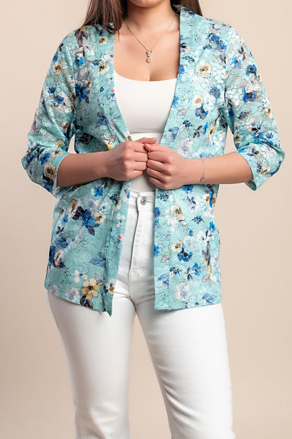 Cardigan con stampa floreale, azzurro