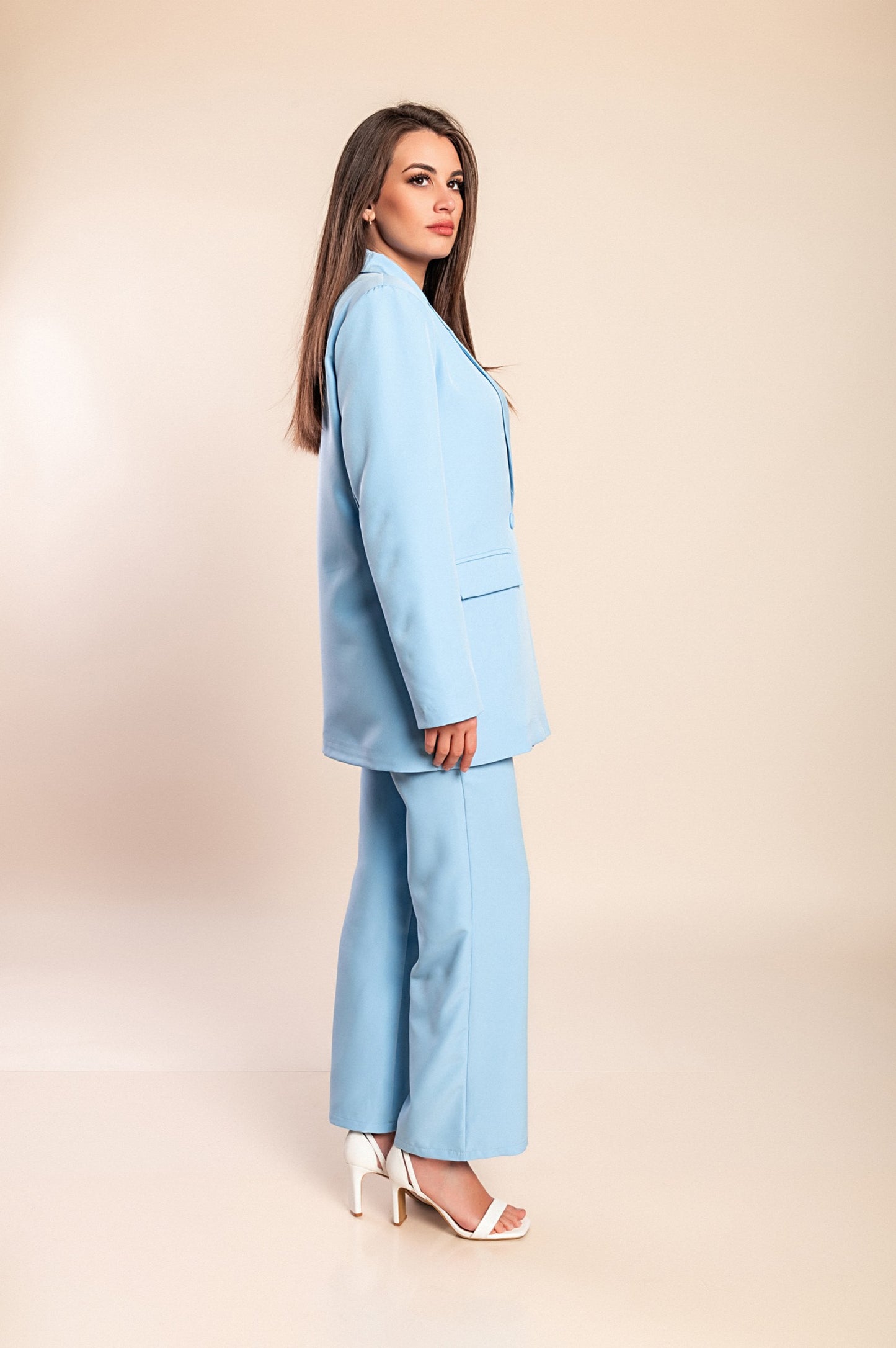 Completo elegante blazer e pantaloni, azzurro