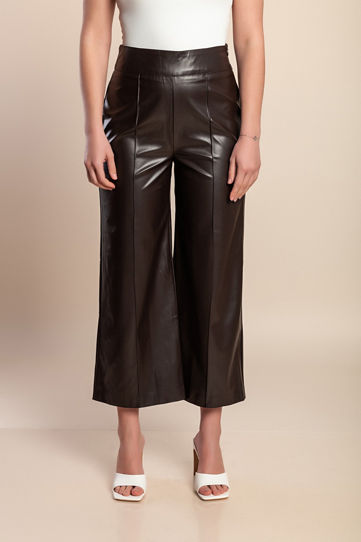 Pantaloni in pelle 7/8 taglie forti, marroni