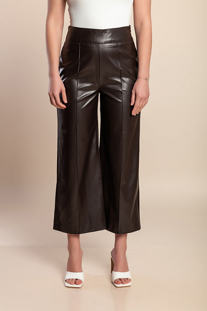 Pantaloni in pelle 7/8 taglie forti, marroni