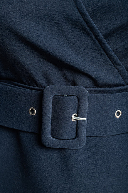 Abito midi con cintura, blu scuro
