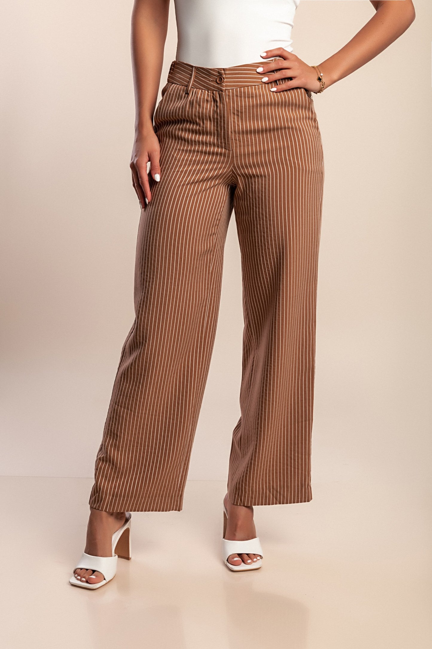 Pantaloni con stampa a righe, marroni