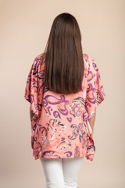 Camicetta stampata taglie forti, rosa