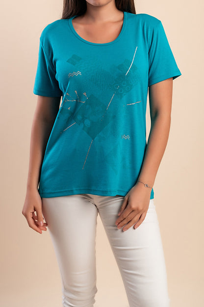 T-shirt in cotone con stampa, turchese