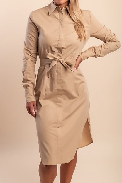 Abito camicia in cotone, beige