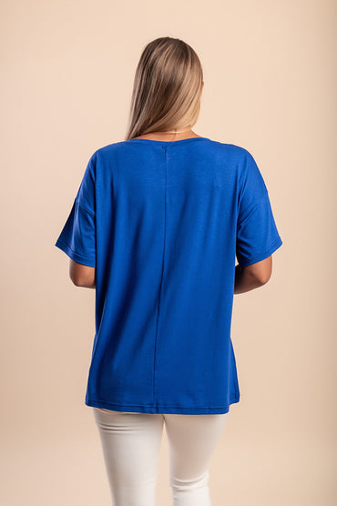 T-shirt con rivetti decorativi, blu reale
