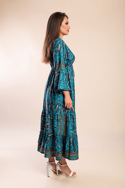Abito maxi con stampa, blu