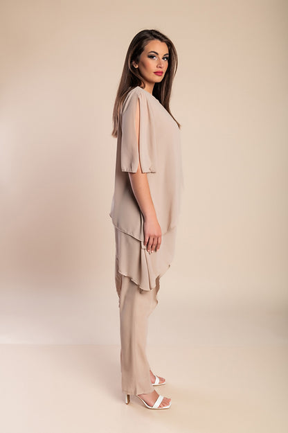 Set di elegante tunica traslucida e pantaloni lunghi  Claudette, neri