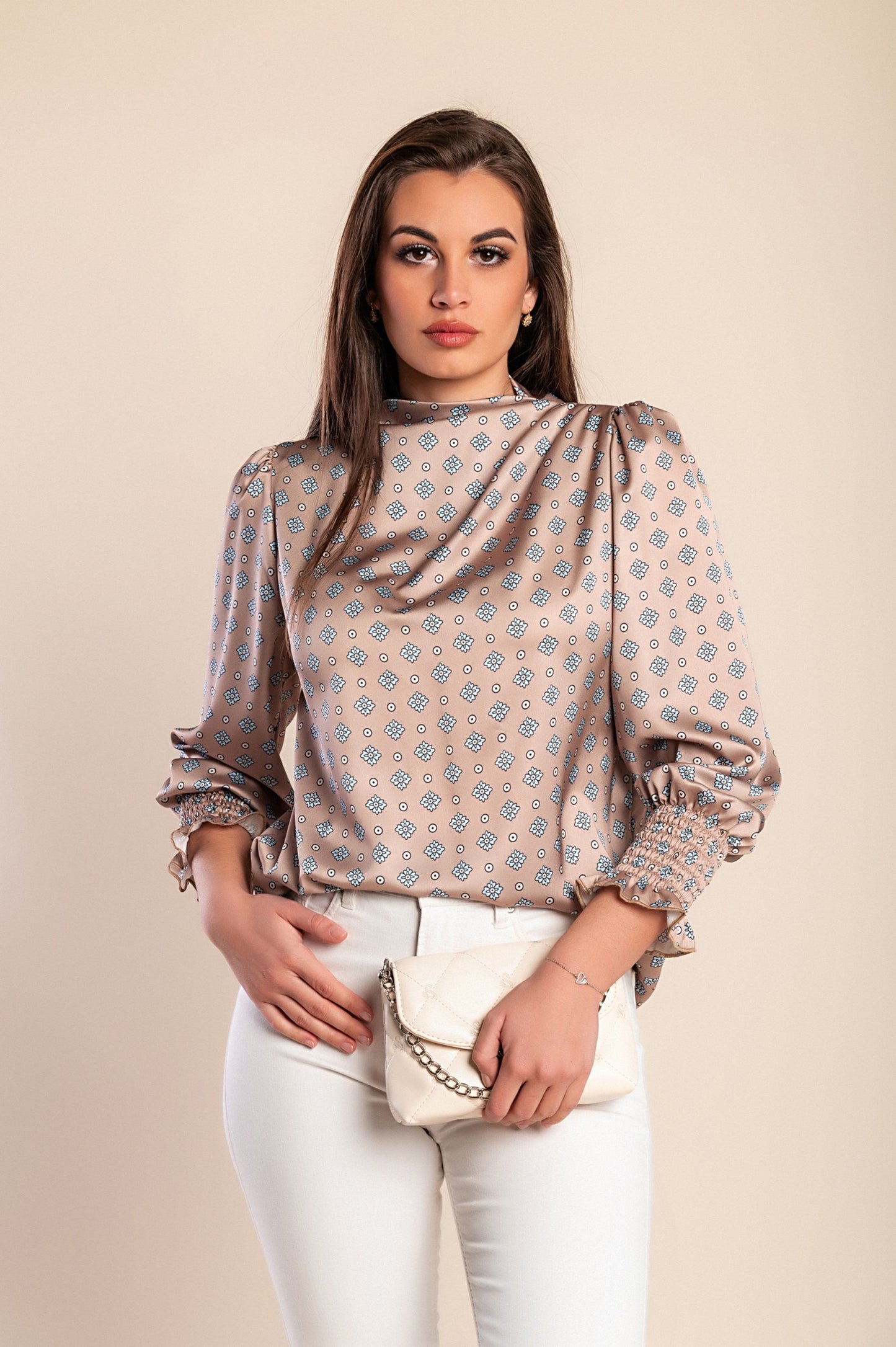 Camicetta stampata, colore beige