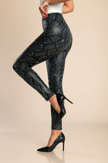 Leggings alla moda con stampa pelle di serpente, neri