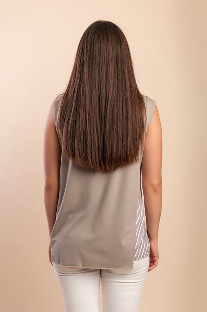 Top con stampa a righe, beige