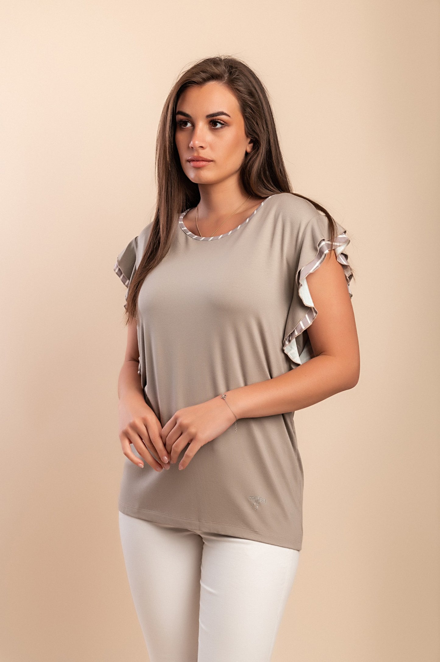 T-shirt in viscosa con stampa a righe, azzurra