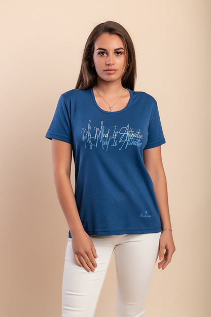 T-shirt in cotone con stampa, azzurra