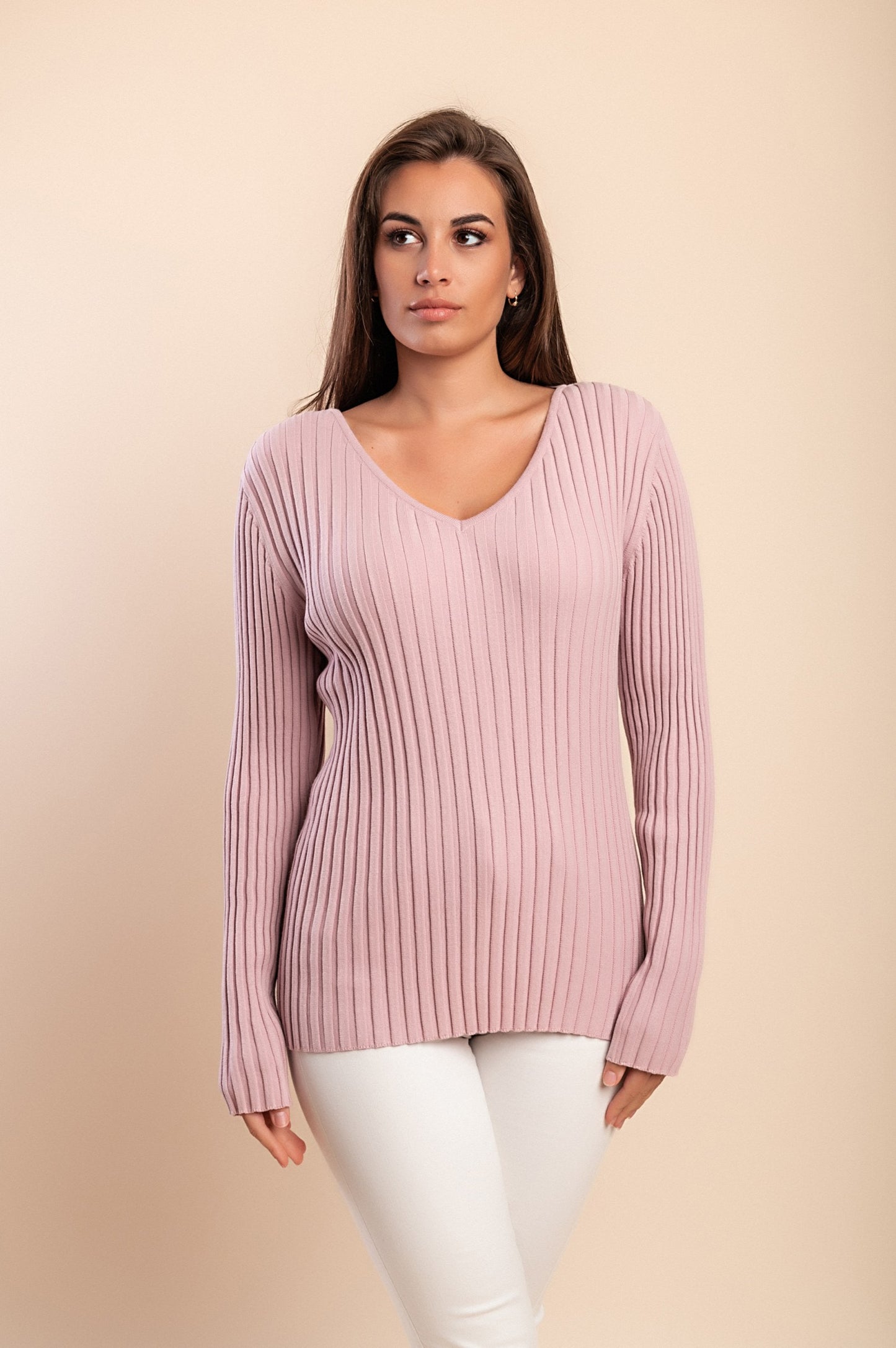 Maglione con scollo a V, rosa