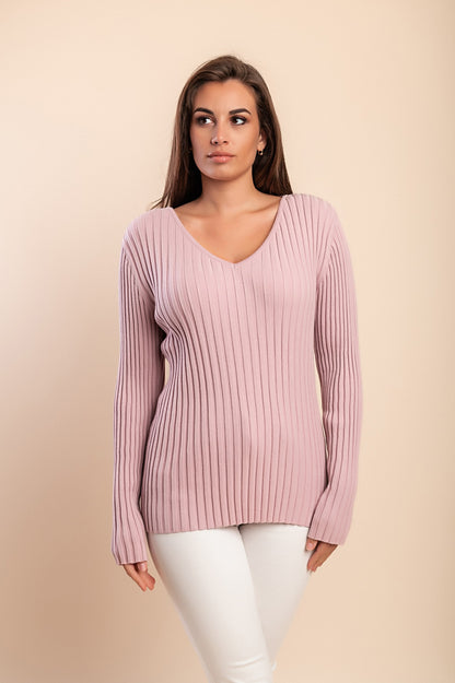 Maglione con scollo a V, rosa