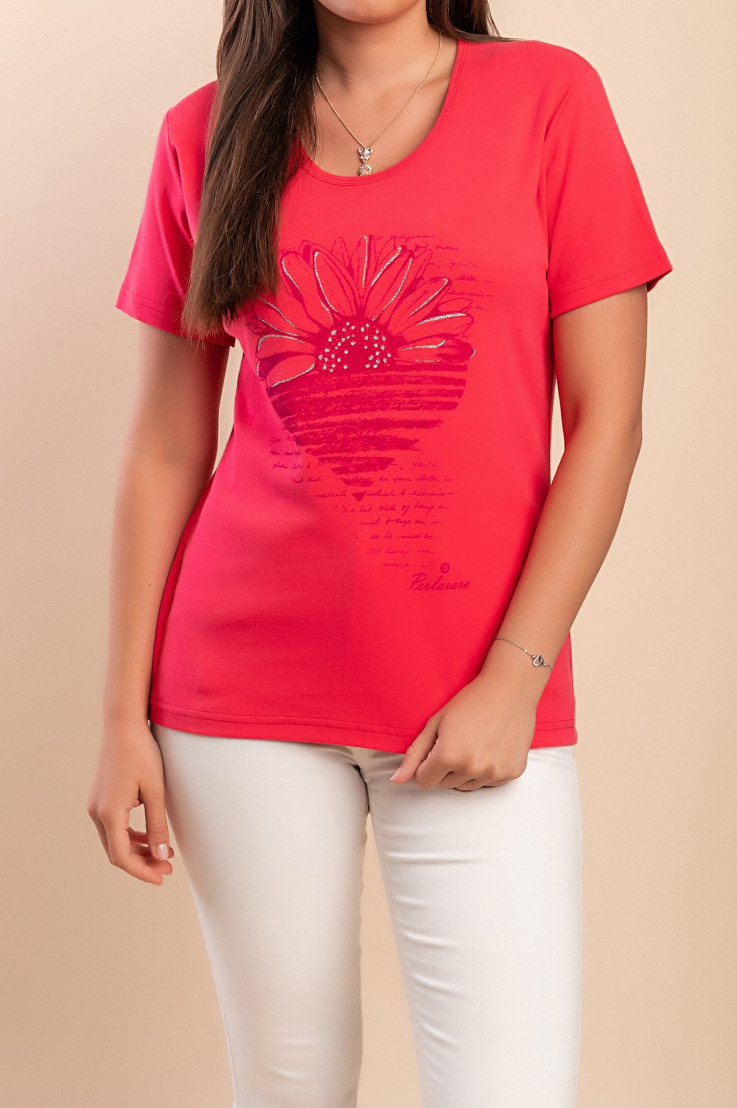 T-shirt in cotone con stampa, turchese