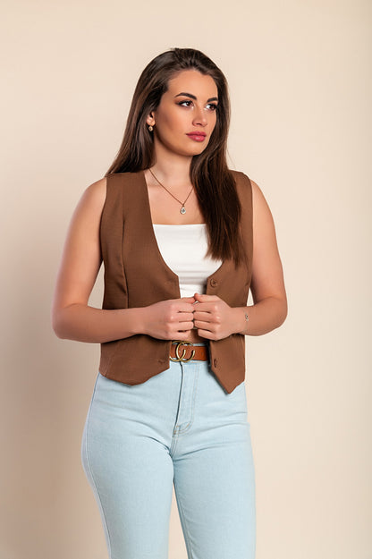 Gilet elegante con bottoni, bianco
